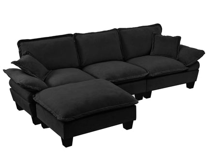 Modular Sectional Sofa With Movable Ottoman & Pillows