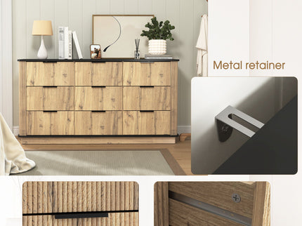 Modern 9 Drawer Cabinet With Metal Rounded Corners Multi Functional Storage - Black