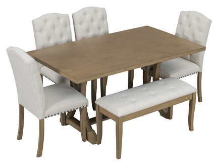 Dining Table Set With 4 Upholstered Chairs And Bench