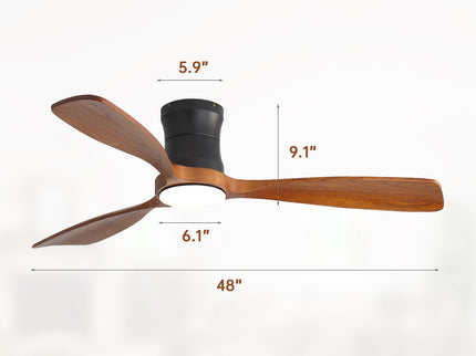 48" Ceiling Fan With Light, Dimmable LED With Memory, Quiet DC Motor - Matte Black
