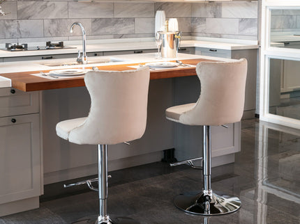 Swivel Barstools Adjusatble Seat Height From 25-33", Modern Upholstered Base Bar Stools With Backs Comfortable Tufted For Home Pub And Kitchen Island (Set of 2)