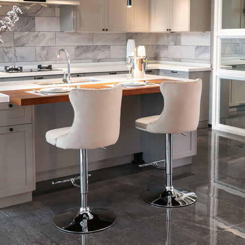 Swivel Barstools Adjusatble Seat Height From 25-33", Modern Upholstered Base Bar Stools With Backs Comfortable Tufted For Home Pub And Kitchen Island (Set of 2)