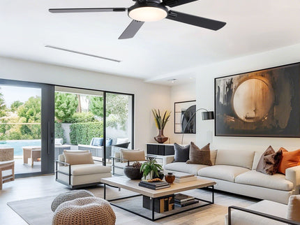 Flush Mount Ceiling Fans With LED Light And Remote Control, 5 Blades