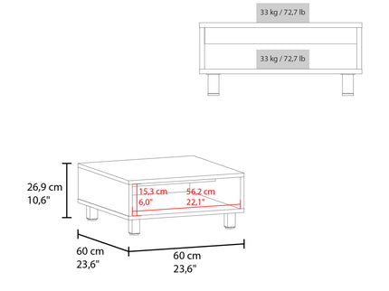 Coffee Table 1 Shelf, 4 Legs - Black