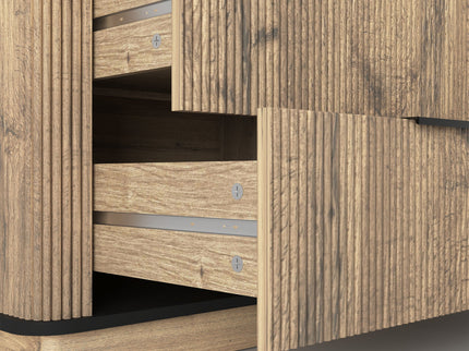 Modern 6 Drawer Cabinet With Metal Rounded Corners And Exquisite Handles Multi Functional Storage - Natural Wood