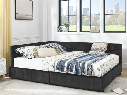 Mid-Century Storage Upholstered Tufted Bed Frame With Backrest And Armrests