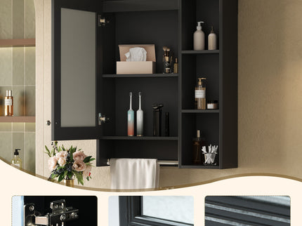 Modern 3 In 1 Bathroom Mirror Cabinet With Adjustable Shelf & Towel Bar