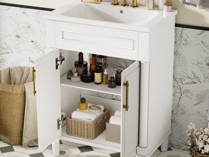Bathroom Vanity With Integrated Sink, 2 Door Cabinet, Single Sink For Small To Medium Bathrooms
