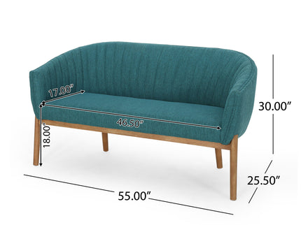 Mid Century Modern Loveseat With Channel Stitched Backrest