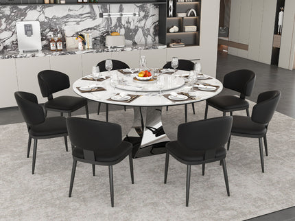 Round Dining Table With 6 Chairs Set - Silver