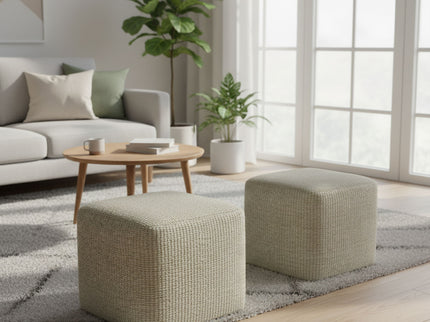 Zelma - Square Woven Outdoor / Indoor Pouf - Cream / Natural