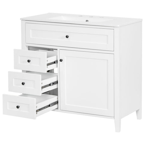 Bathroom Vanity With Sink, 3 Drawers & Cabinet With Adjustable Shelves