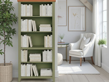 72" High 5 Shelf Bookcase - Sage Green And Fruitwood