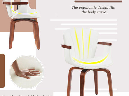 Mid Century Modern Bentwood Swivel Dining Chairs (Set of 2) - White / Walnut
