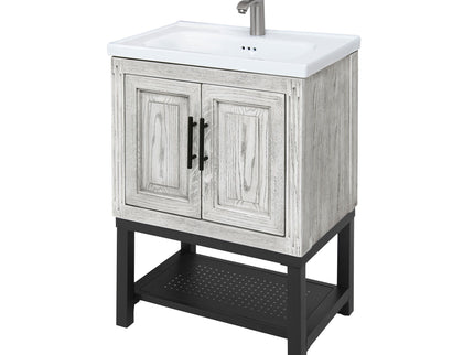 Modern Freestanding Bathroom Vanity With Ceramic Sink, Hot And Cold Faucet, Storage Cabinet & Open Shelf