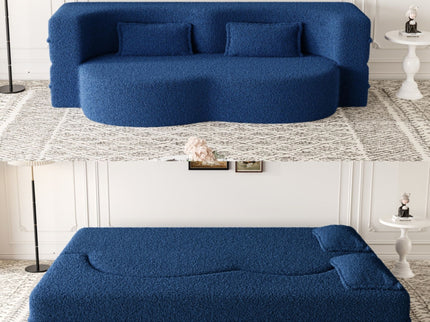Modern Floor Sofa, With 2 Pillows, Convertible Teddy Fabric Foam Filled Bed