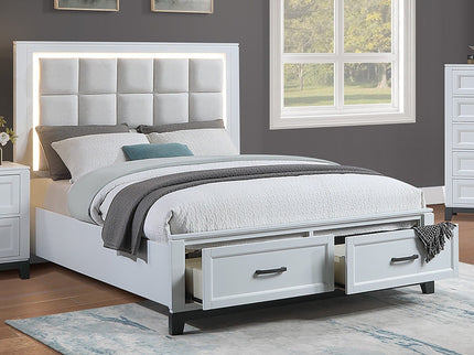 Upholstered Headboard Platform Bed With LED Lighting And Underbed Drawers