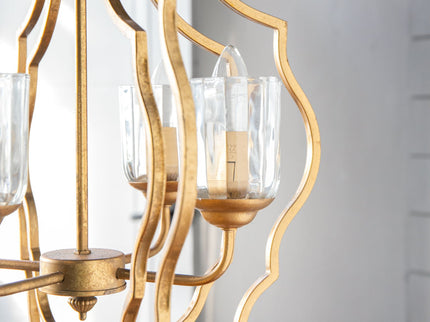 4 Light Metal Chandelier, Hanging Light Fixture With Adjustable Chain For Kitchen, Bulb Not Included - Gold