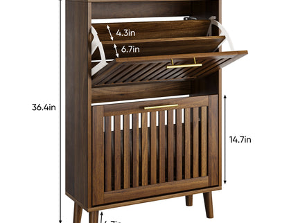 Medieval Modern Shoe Cabinet With 2 Flip Drawers And Fence Design