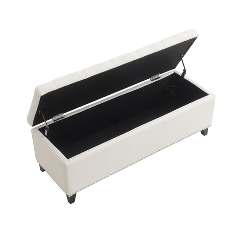 Button-Tufted Storage Ottoman With Safety Close Hinge