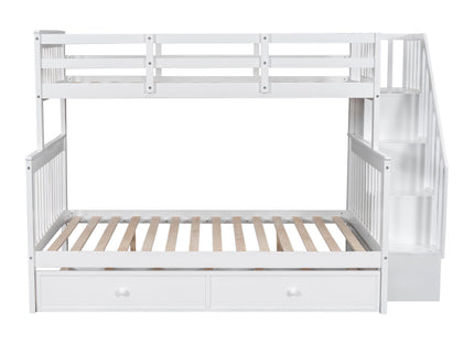 Bunk Bed With Twin Size Trundle, Storage And Guard Rail For Bedroom