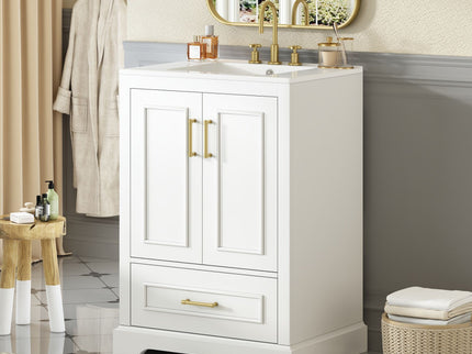 Bathroom Vanity With Sink, 1 Divided Drawer And 2 Soft Close Doors With Double Shelf