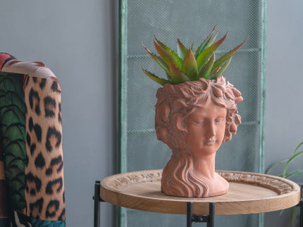 8X9X11.5" Head Bust Planter, Greek Style Cement Head Planter, Indoor Outdoor Home Garden Decor - Brown