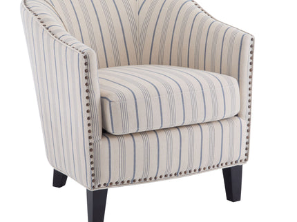 Transitional Upholstered Stripe Barrel Chair With Birch Wood Legs And Plush Cushioned Seat - Beige / Blue Stripe