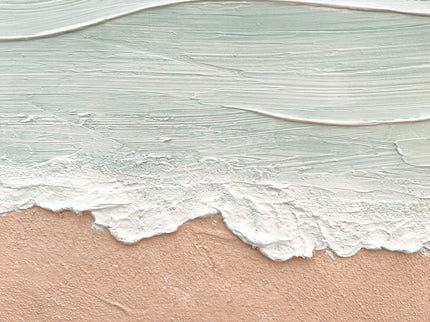 Framed Beach Wall Art, Textured Canvas Painting, Neutral Ocean Decor For Living Room - Beige / Blue