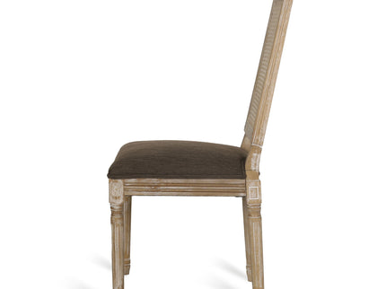 French Country Dining Chair With Rectangular Cane Backrest And Smooth Upholstered Seating