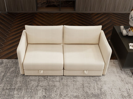 Modular Sectional Sofa With Storage, Convertible 2 Seater Sleeper Sofa - Beige