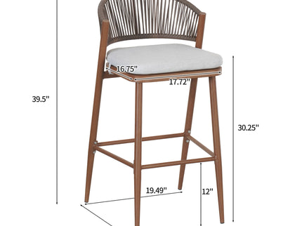 Outdoor Bar Height Metal Frame Counter Stools With Scallop Shaped Backrest & Water Resistant Cushions