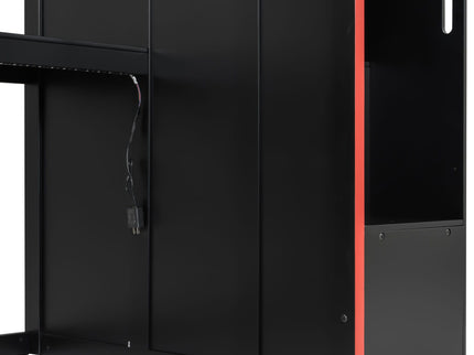 Gaming Loft Bed With Desk And Storage, LED Lights