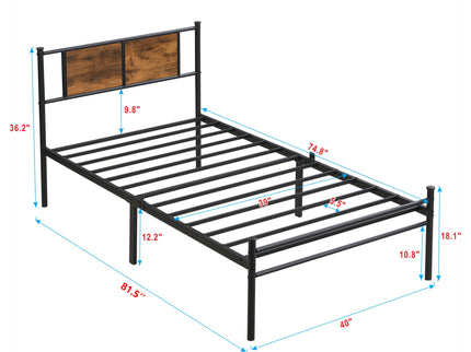 ModerMetal Bedframe With Wood Panel Headboard
