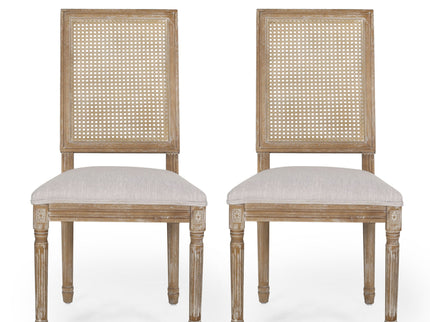 French Country Dining Chair With Rectangular Cane Backrest And Smooth Upholstered Seating