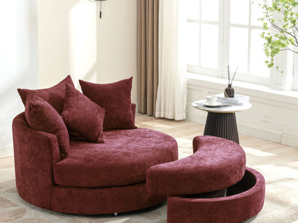 360° Swivel Accent Barrel Chair With Storage Ottoman & 4 Pillows, Modern Leisure Chair Round Accent For Living Room