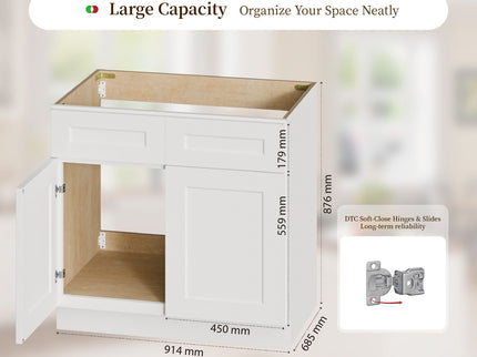 Shaker Base Cabinet With Soft-Close Hinges, Adjustable Shelf