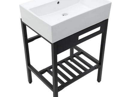 Console Sink With 304 Legs, 24" X 16.75", Wall Mounted Design - White / Black