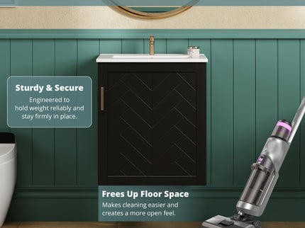 Modern Wall Mounted Bathroom Cabinet With Side Shelf And Ceramic Sink