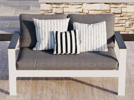 All Weather Patio Loveseat With Armrests & Angled Backrest - White / Gray