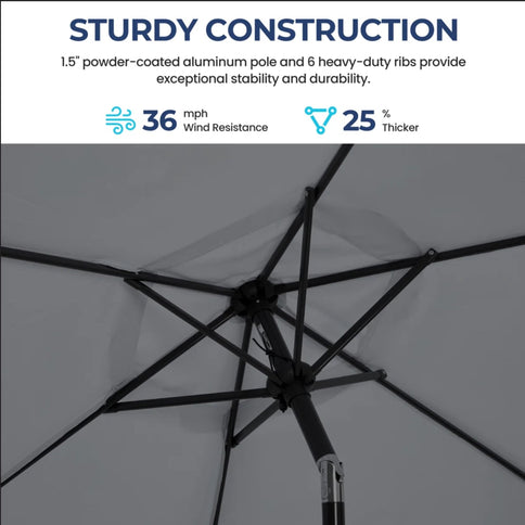 Umbrella With Crank Lift & Tilt, UV-Resistant Canopy For Patio