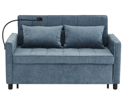 Pull-Out Sleeper Sofa With Reversible Backrest Cushion, Side Pockets, 2 USB Ports And A Phone Holder For Living Room