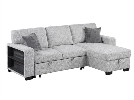 Buzz - Reversible Sleeper Sectional Sofa With Storage Chaise, Console Arm, USB Charging & Cup Holders - Gray