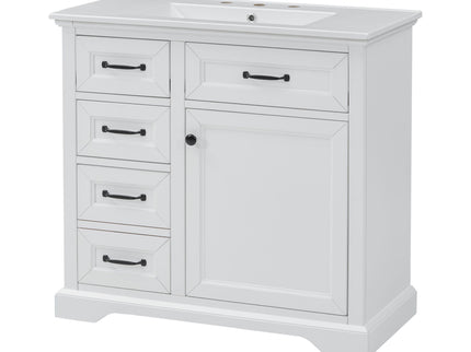 Modern Bathroom Vanity With Sink Top, 4 Drawers And 1 Soft-Close Door