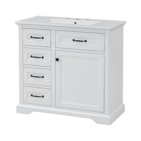 Modern Bathroom Vanity With Sink Top, 4 Drawers And 1 Soft-Close Door
