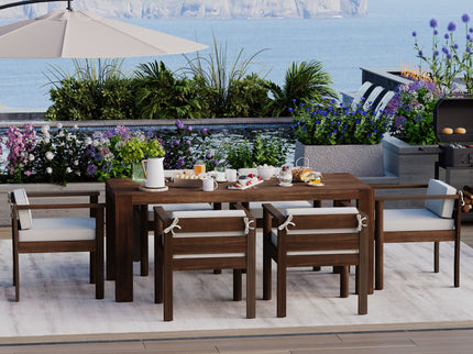 Rustic Patio Dining Set For 6 With Removable Cushions