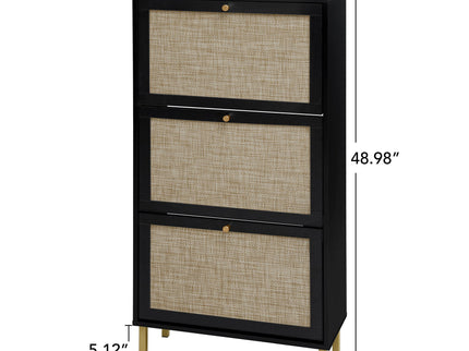 Modern Rattan 3 Door Shoe Rack Cabinet For Entryway