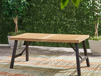 Outdoor Weather Resistant Dining Table With Slat Panel Design - Natural / Gray