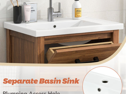 24'' Bathroom Vanity With Basin Sink, 3 Drawer Storage Cabinet - Natural Wood