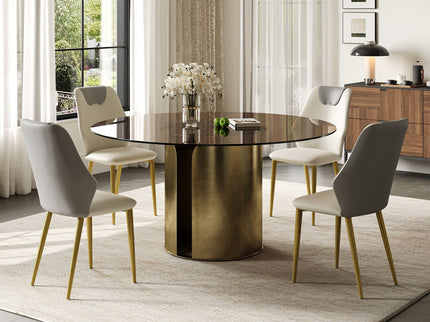 Modern Round Dining Table Set With Glass Top And Steel Legs